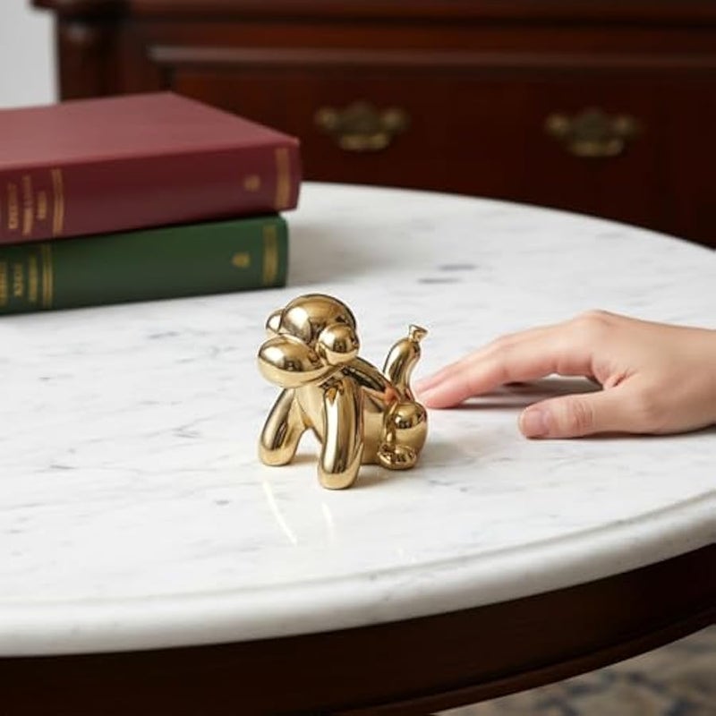 Gold Home Décor Balloon Figurine Accent, Small Ceramic Animal Statue Handmade Sculpture Ornament (Monkey) - Image 2